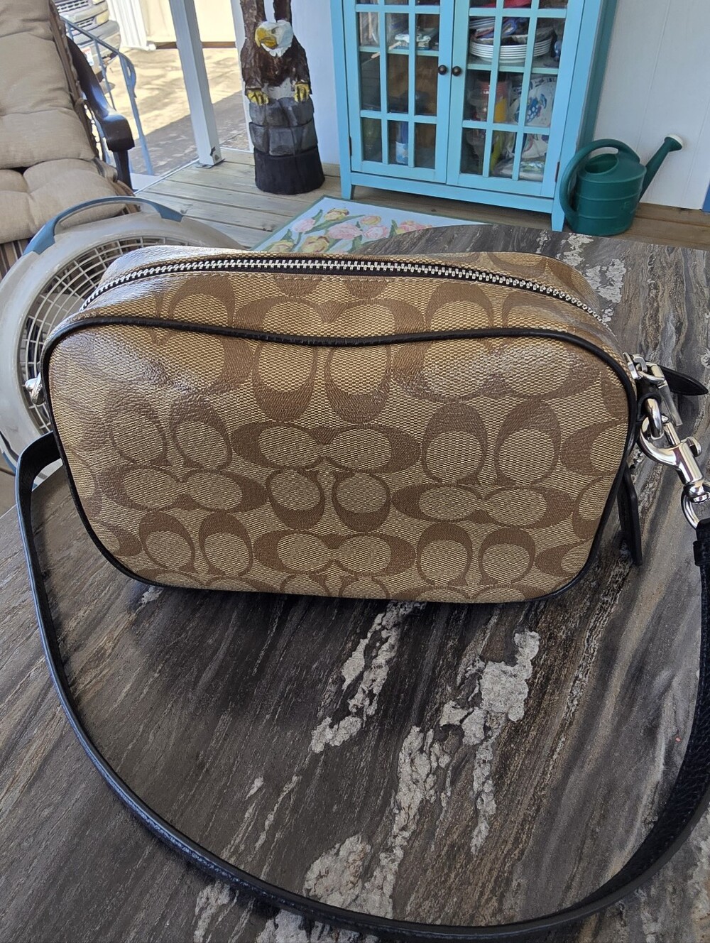 Coach EUC Signature Coated Canvas & Leather Crossbody No.1695 Tan/Brown 9.25x6 - Picture 9 of 12